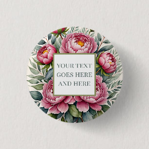 peony roses pink watercolor flowers button