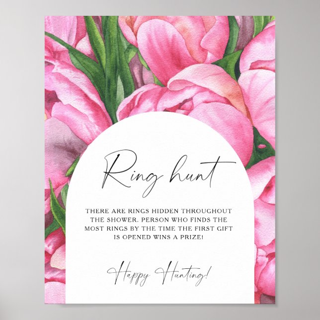 Peony roses - Ring hunt bridal shower game Poster (Front)