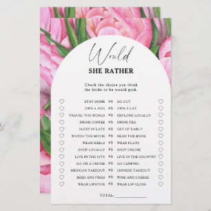 Peony roses - Would she rather bridal shower game