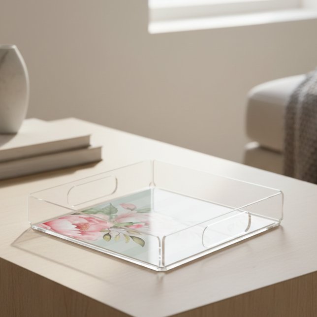 Peony & Sage Floral | Elegant Blush Gift Acrylic Tray (Creator Uploaded)