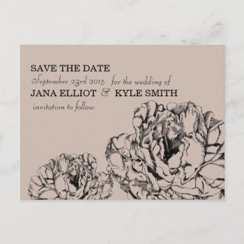 Peony Save The Date Announcement Postcard by designaline at Zazzle