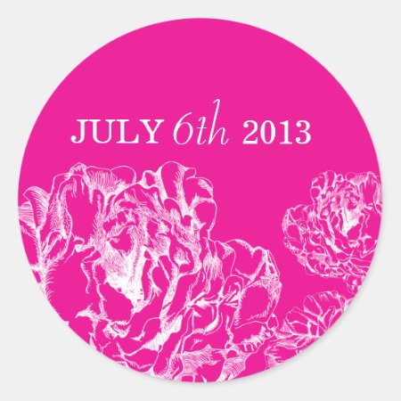Peony Save The Date Sticker Hot Pink