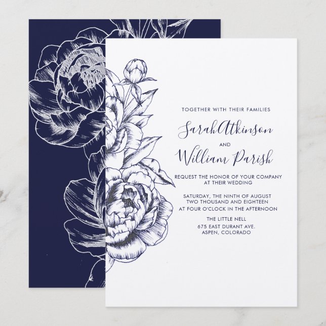 Peony Simple Wedding Invitation (Front/Back)