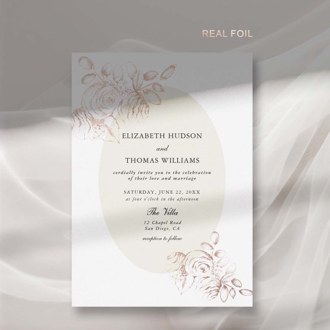 Peony Sketch Gold Foil Classic Flora Frame Wedding Foil Invitation (peony wedding invitation modern classic formal  floral sketch frame gold foil elegant luxury unique)