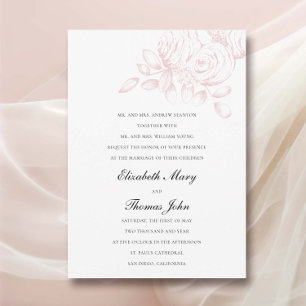 Peony Sketch Pink Blush Formal Traditional Wedding Invitation