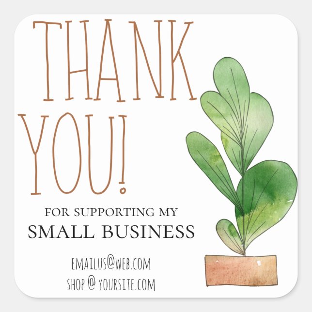 Peony Small Business Thank You Logo Customized Square Sticker (Front)