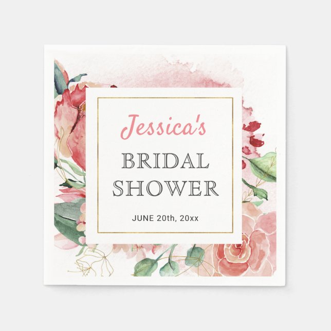 Peony Spring Bridal Shower Table Paper Cocktail Napkins (Front)