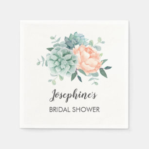 Peony Succulents Floral Watercolor Bridal Shower Napkins
