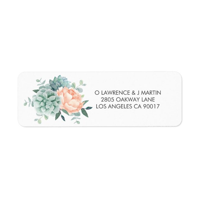 Peony Succulents Floral Watercolor Label (Front)