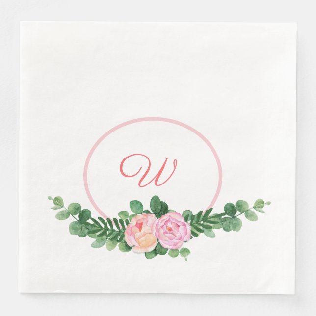 Peony Swag Monogram Paper Dinner Napkins (Front)