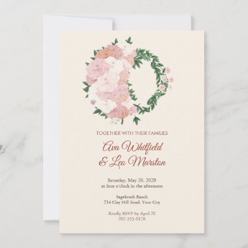 Peony Sweet Pea Wreath Wedding Invitation