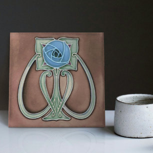 Peony Terracotta Decor Art Nouveau Art Deco Ceramic Tile