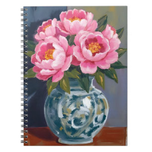 Peony Vase Pink Flower Peonies Watercolor Notebook