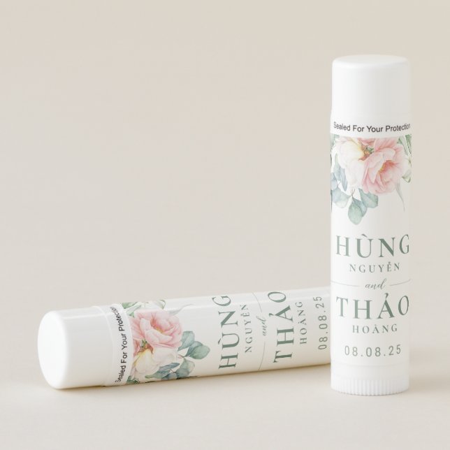 Peony Vietnamese Wedding Lip Balm Favor (Front)
