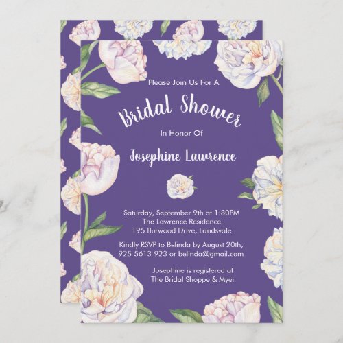 Peony Violet Purple Bridal Shower Invitations