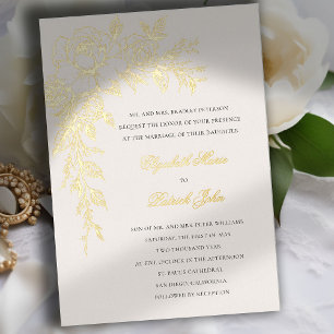 Peony Vow Ecru Elegant Formal Classic Wedding Foil Invitation