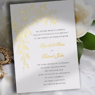 Peony Vow Ivory Elegant Formal Classic Wedding Foil Invitation