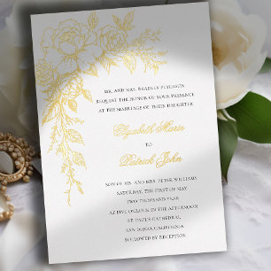 Peony Vow White Elegant Formal Classic Wedding Foil Invitation