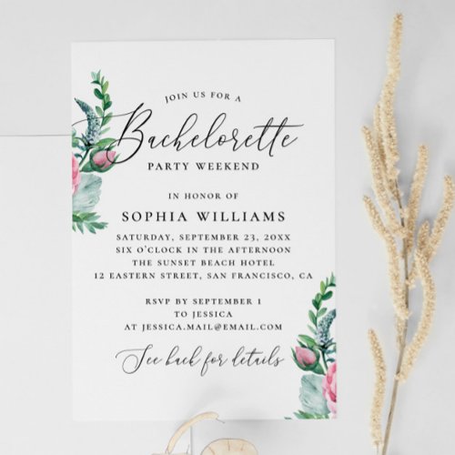 Peony Watercolor boho floral bachelorette party Invitation