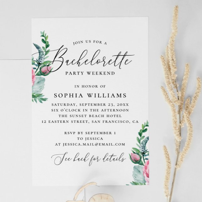 Peony. Watercolor boho floral bachelorette party Invitation (Creator Uploaded)