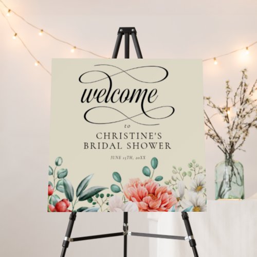 Peony Watercolor Floral Bridal Shower Welcome Sign