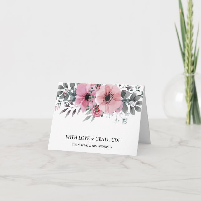 Peony Watercolor Floral Personalized Thank You Card (Front)