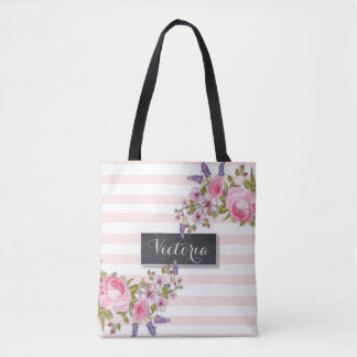 Peony Watercolor Floral Personalized Tote (pink)