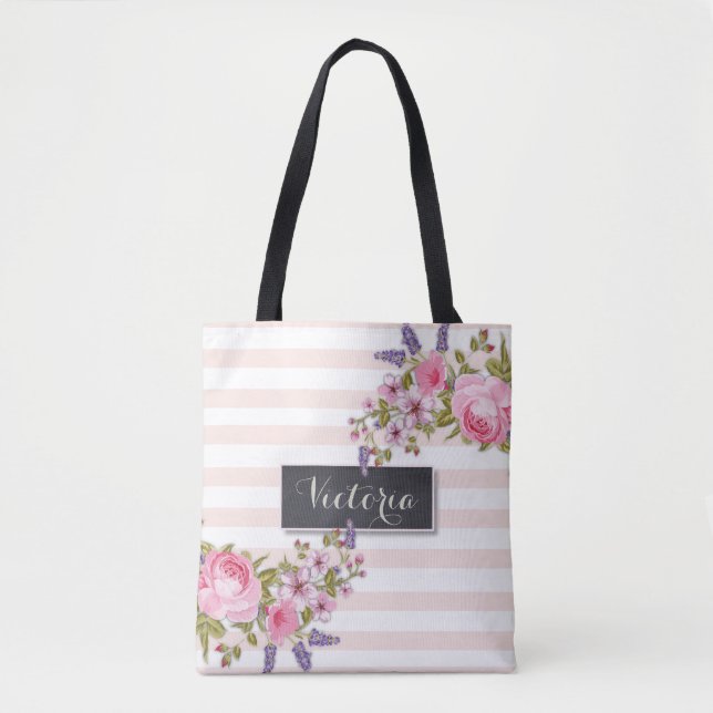 Peony Watercolor Floral Personalized Tote (pink) (Front)