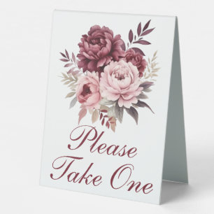 Peony Watercolor Floral Wedding Favors Table Tent