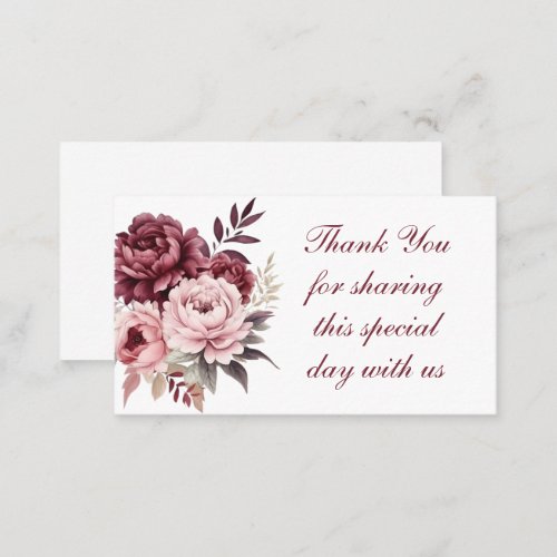 Peony Watercolor Pink Burgundy Floral Wedding  Place Card