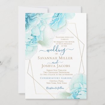 Peony Wedding Dusty Blue Watercolor Floral Wedding Invitation by 17Minutes at Zazzle
