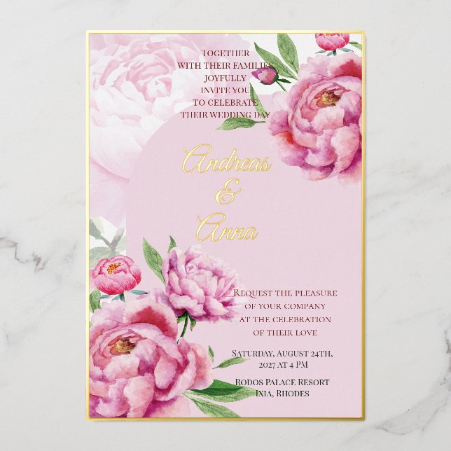 Peony Wedding Foil Invitation (Front)