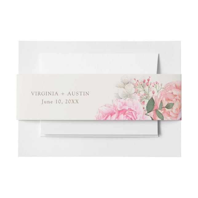 Peony Wedding Invitation Belly Band (Front Example)