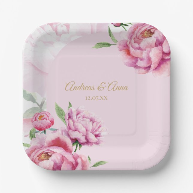 Peony Wedding Paper Plates (Front)