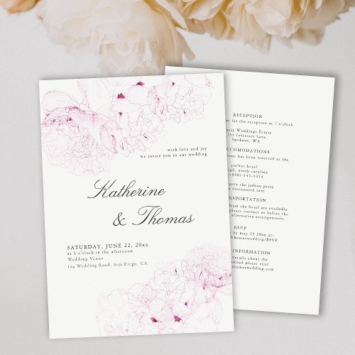 Peony Wedding Pink Chic Elegant Formal All in One Invitation