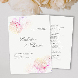 Peony Wedding Pink Rainbow Elegant Tux All in One Invitation
