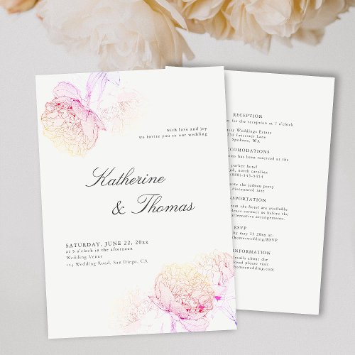 Peony Wedding Pink Rainbow Elegant Tux All in One Invitation