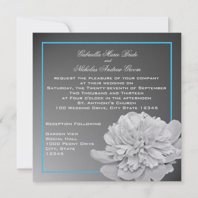Peony White and Black with Customizable Color Invitation (Front)