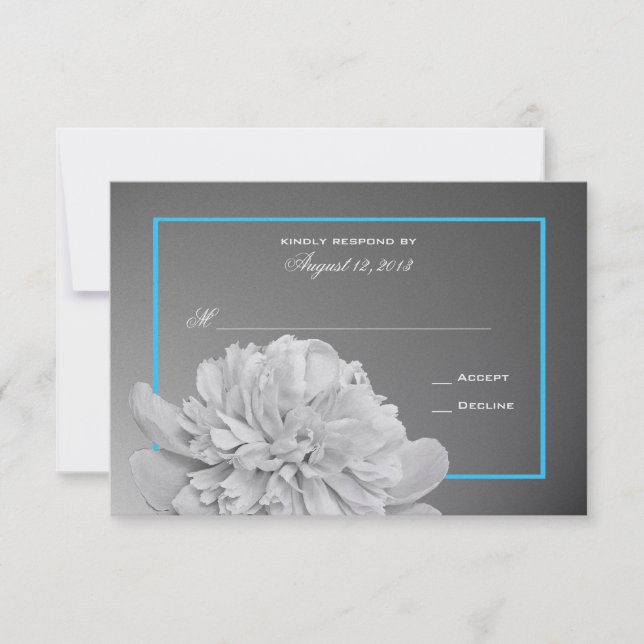 Peony White and Black with Customizable Color RSVP Card (Front)