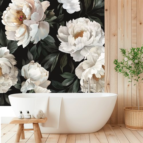 Peony White Dark Floral Wallpaper