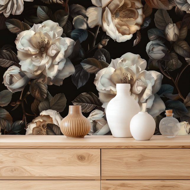 Peony White Dark Floral Wallpaper (Creator Uploaded)