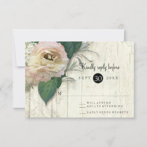 Peony White Hydrangea Flowers Vintage Wood RSVP