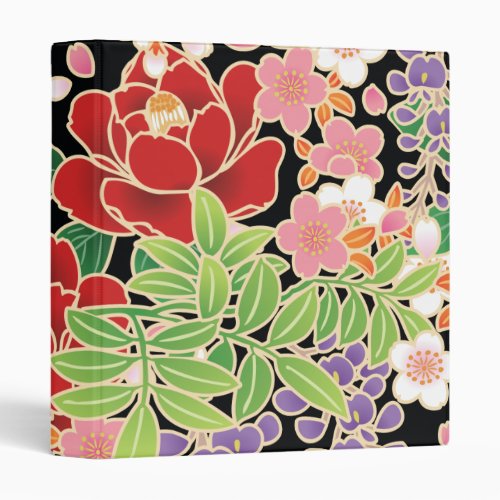 Peony Wisteria Sakura Japanese Kimono 3 Ring Binder