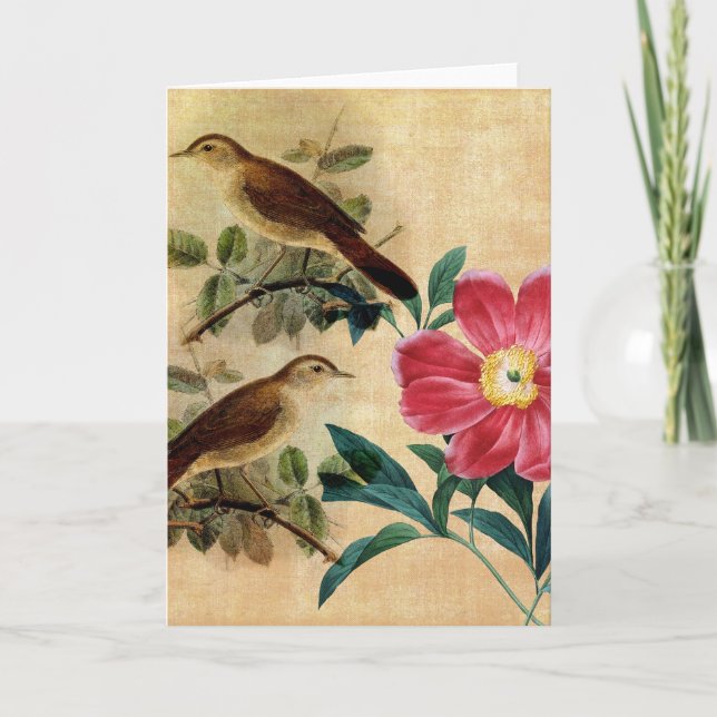 Peony with Nightingales Card (Front)