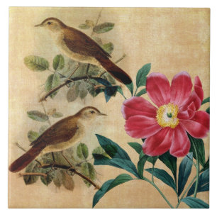 Peony with Nightingales Tile