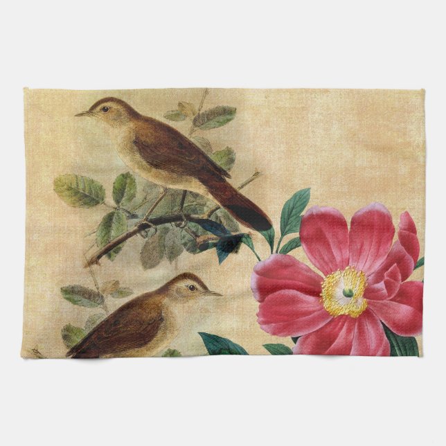 Peony with Nightingales Towel (Horizontal)