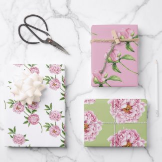Peony Wrapping Paper Flat Sheet Set of 3