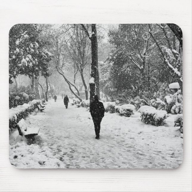 People at park in snowy winter day mouse pad (Front)