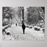 People at park in snowy winter day poster<br><div class="desc">People walk at park in a winter day in Istanbul. It snows heavily. Beauty of nature and people in winter concept.</div>