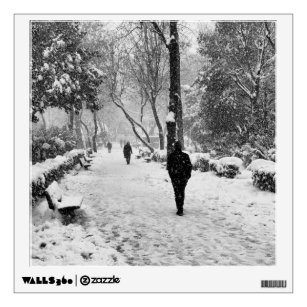 People at park in snowy winter day wall decal